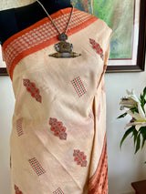 REBATI – CREAM AND RUST BOMKAI SILK WITH RUDRAKSHA BORDER