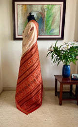 REBATI – CREAM AND RUST BOMKAI SILK WITH RUDRAKSHA BORDER