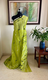 SAYANTIKA LEAF GREEN JAMDANI SAREE WITH BLACK AND WHITE MOTIFS