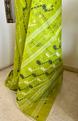 SAYANTIKA LEAF GREEN JAMDANI SAREE WITH BLACK AND WHITE MOTIFS