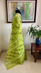 SAYANTIKA LEAF GREEN JAMDANI SAREE WITH BLACK AND WHITE MOTIFS