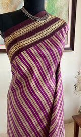 MAARNAVI PURPLE GREY STRIPED KANJIVARAM BROWN BORDER