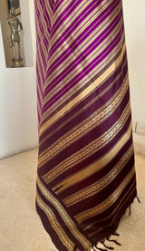 MAARNAVI PURPLE GREY STRIPED KANJIVARAM BROWN BORDER