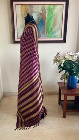 MAARNAVI PURPLE GREY STRIPED KANJIVARAM BROWN BORDER