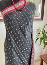 SMRUTIKA – SAMBALPURI COTTON SAREE IN BLACK WITH MAROON IKAT AANCHAL