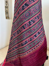 SMRUTIKA – SAMBALPURI COTTON SAREE IN BLACK WITH MAROON IKAT AANCHAL