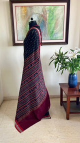 SMRUTIKA – SAMBALPURI COTTON SAREE IN BLACK WITH MAROON IKAT AANCHAL