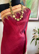 MRINALIKA – MAROON KHANDUA SAREE WITH PEACHISH-BEIGE BANDHA AANCHAL