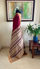 MRINALIKA – MAROON KHANDUA SAREE WITH PEACHISH-BEIGE BANDHA AANCHAL