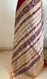 MRINALIKA – MAROON KHANDUA SAREE WITH PEACHISH-BEIGE BANDHA AANCHAL