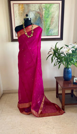 RIMI – MAGENTA PINK CHANDERI SILK SAREE WITH GOLD ZARI