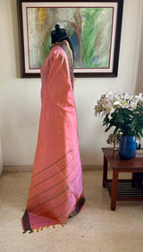 DHIYA - PEACH PINK SHOT KANJIVARAM GREEN BORDER