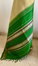 KAIRAVI - BEIGE GREEN KORVAI KATTAM KANJIVARAM PAISLEY SAREE