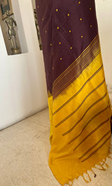 YUKTIKA - CHOCOLATE BROWN KANJIVARAM WITH YELLOW MOTIFS AND BORDER