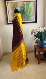 YUKTIKA - CHOCOLATE BROWN KANJIVARAM WITH YELLOW MOTIFS AND BORDER