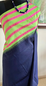 SHARVI – NAVY BLUE KANJIVARAM SILK SAREE WITH GREEN PINK BORDER