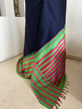 SHARVI – NAVY BLUE KANJIVARAM SILK SAREE WITH GREEN PINK BORDER