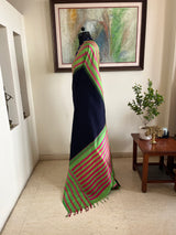 SHARVI – NAVY BLUE KANJIVARAM SILK SAREE WITH GREEN PINK BORDER