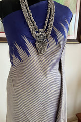 KAIRA – SILVER GREY KANJIVARAM WITH BLUE STRIPES AND TEMPLE BORDERS