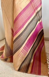 VYOMINI – CREAMISH PEACH KANJIVARAM WITH GREY PINK TEMPLE MOTIFS