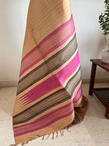 VYOMINI – CREAMISH PEACH KANJIVARAM WITH GREY PINK TEMPLE MOTIFS