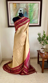 AVIKA – KORVAI CREAM MAROON SAREE WITH HAND ZARI EMBROIDERY