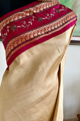 AVIKA – KORVAI CREAM MAROON SAREE WITH HAND ZARI EMBROIDERY