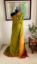 BHUVI – GREEN KANJIVARAM SILK WITH RUST GOLD BORDER AND MOTIFS
