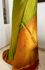 BHUVI – GREEN KANJIVARAM SILK WITH RUST GOLD BORDER AND MOTIFS