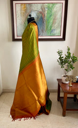 BHUVI – GREEN KANJIVARAM SILK WITH RUST GOLD BORDER AND MOTIFS