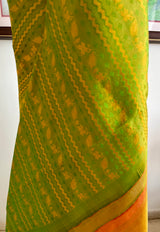 BHUVI – GREEN KANJIVARAM SILK WITH RUST GOLD BORDER AND MOTIFS