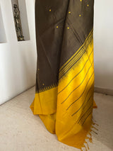 JAYANA – GREENISH BROWN CHECKS SAREE WITH YELLOW BORDER