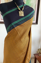 AMODI- BLACK BEIGE KATTAM WITH STRIPED BLUE BORDER