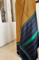 AMODI- BLACK BEIGE KATTAM WITH STRIPED BLUE BORDER