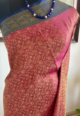 PALLAVIYA – RUST RED TANCHOI SILK SAREE WITH BLUE AANCHAL