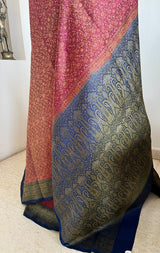 PALLAVIYA – RUST RED TANCHOI SILK SAREE WITH BLUE AANCHAL