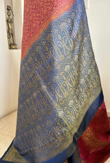 PALLAVIYA – RUST RED TANCHOI SILK SAREE WITH BLUE AANCHAL