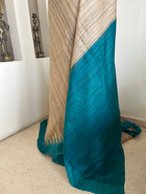 SUHITA – TUSSAR WITH AQUA BLUE BORDER AND AANCHAL