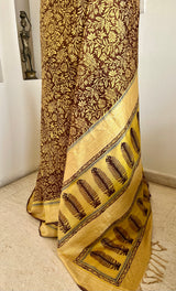 SUBHRANSHI- ELEGANT BROWN SILK SAREE WITH FLORAL AND FERN DETAILING