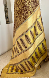 SUBHRANSHI- ELEGANT BROWN SILK SAREE WITH FLORAL AND FERN DETAILING
