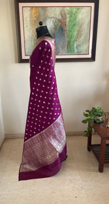 TISYA- ROYAL PURPLE BANARASI WITH SILVER ZARI FLORAL WEAVES