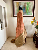 TRIPTA – PINKISH PEACH BANARASI WITH GOLD FLORAL WEAVE