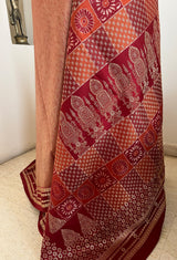 TAPASI – PEACH SAMBALPURI HANDLOOM SILK WITH MAROON BOMKAI AANCHAL