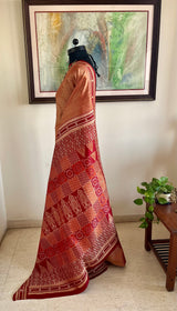TAPASI – PEACH SAMBALPURI HANDLOOM SILK WITH MAROON BOMKAI AANCHAL