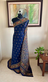 BOISHAKHI – NAVY BLUE KANTHA SILK WITH INTRICATE NAKSHI AANCHAL