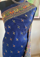 BOISHAKHI – NAVY BLUE KANTHA SILK WITH INTRICATE NAKSHI AANCHAL
