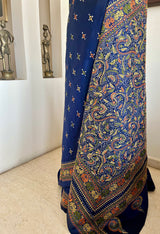 BOISHAKHI – NAVY BLUE KANTHA SILK WITH INTRICATE NAKSHI AANCHAL