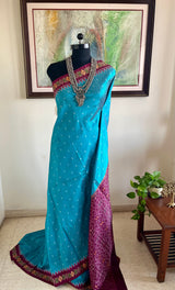 ISHI – BLUE POCHAMPALLY WITH MAROON TEMPLE AND DIAMOND MOTIFS