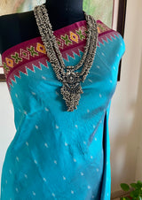 ISHI – BLUE POCHAMPALLY WITH MAROON TEMPLE AND DIAMOND MOTIFS