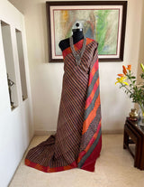 ABITHA- LIGHT RUST PRINTED TUSSAR WITH STRIPED BORDER